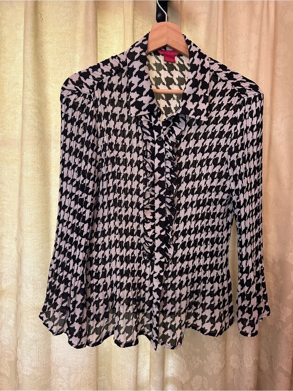 Sunny Leigh Black and White Houndstooth Button-Down Blouse